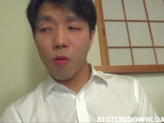 Big tits asian blowing fellow until he cums