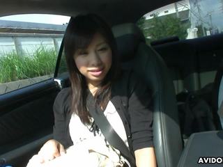 Cute Asian brunette teen fingered immediately afterwards blowing in the car